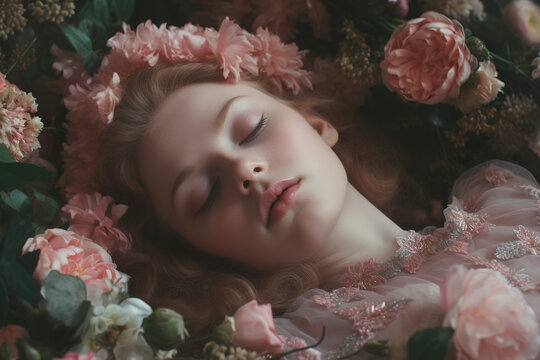 Fototapeta portrait of a girl in a wreath of flowers