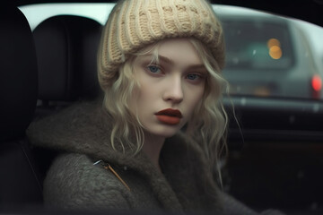 portrait of a woman in a car