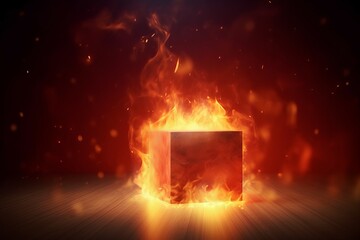 Fire cube background smoke. Generate Ai