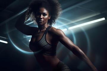 portrait of a female african american athlete in a gym