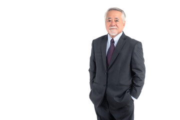 Full length portrait of a business man senior management , Asian senior man , old man with suit isolated on white background with copy space - lifestyle senior male concept