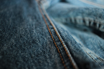 Jeans background, denim with seam of fashion design