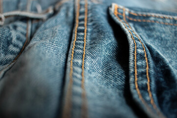 Jeans background, denim with seam of fashion design