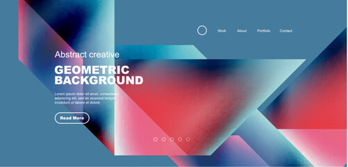 Fluid gradient geometric triangles, abstract landing page background. Minimal shapes composition for wallpaper, banner, background, leaflet, catalog, cover, flyer