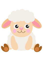 Cute sheep sitting isolated on white