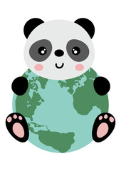 Cute panda with a globe