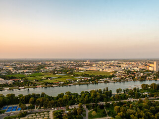 Vienna at sunset. The view over Vienna at dusk. View over Austrian city before evening. Before evening in  Vienna