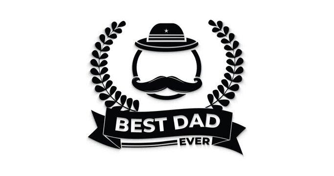 Best Dad Ever Animation with the vintage badge and leaves. The logo is animated in black on a white alpha channel. Leaves waving in the logo. Great for Father's Day Celebrations Around the World