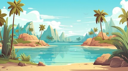 Fototapeta na wymiar Background tropic island. A captivating banner design with an abstract background featuring a vibrant illustration of a tropical island paradise. Generative AI.