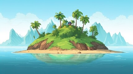 Background tropic island. An illustration in a banner design, showcasing an abstract background and a crafted  image capturing the allure of a tropical island getaway. Generative AI.