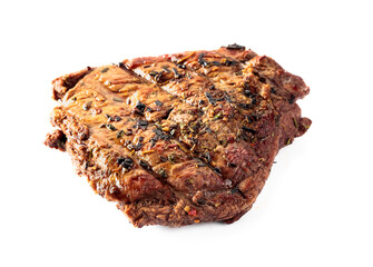 Grilled beef steak isolated on a white background.