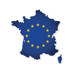 Vector illustration with isolated map of member of European Union - France. Concept decorated by the EU flag with yellow stars