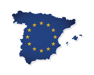 Vector illustration with isolated map of member of European Union - Spain. Concept decorated by the EU flag with yellow stars