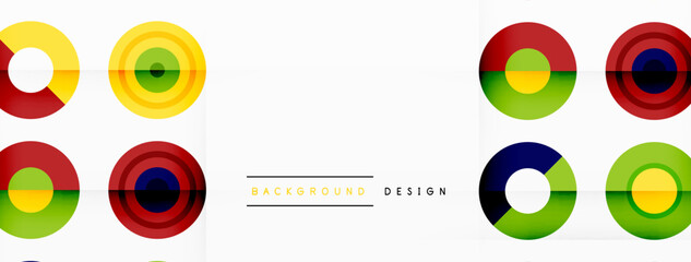 Obraz premium Eye-catching background of colorful circles of equal size arranged in abstract pattern. Circle boasts unique tone or hue, creating rainbow effect. Design has upbeat, contemporary feel