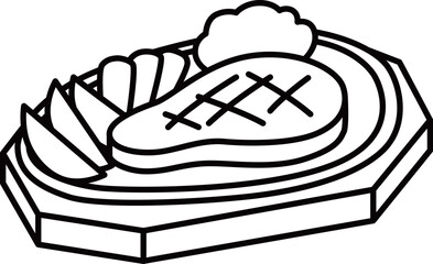 料理食べ物の線画単品アイコン　ステーキ