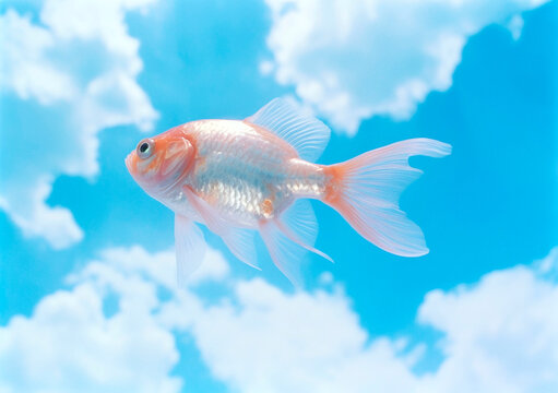 Flying fish above the sky, AI Generated