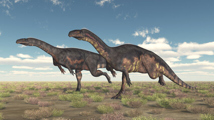 Dinosaurier Plateosaurus in einer Landschaft