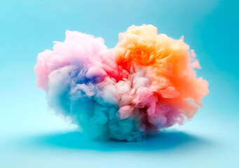 Heart shaped color cloud on bright blue sky and white clouds. AI Generated