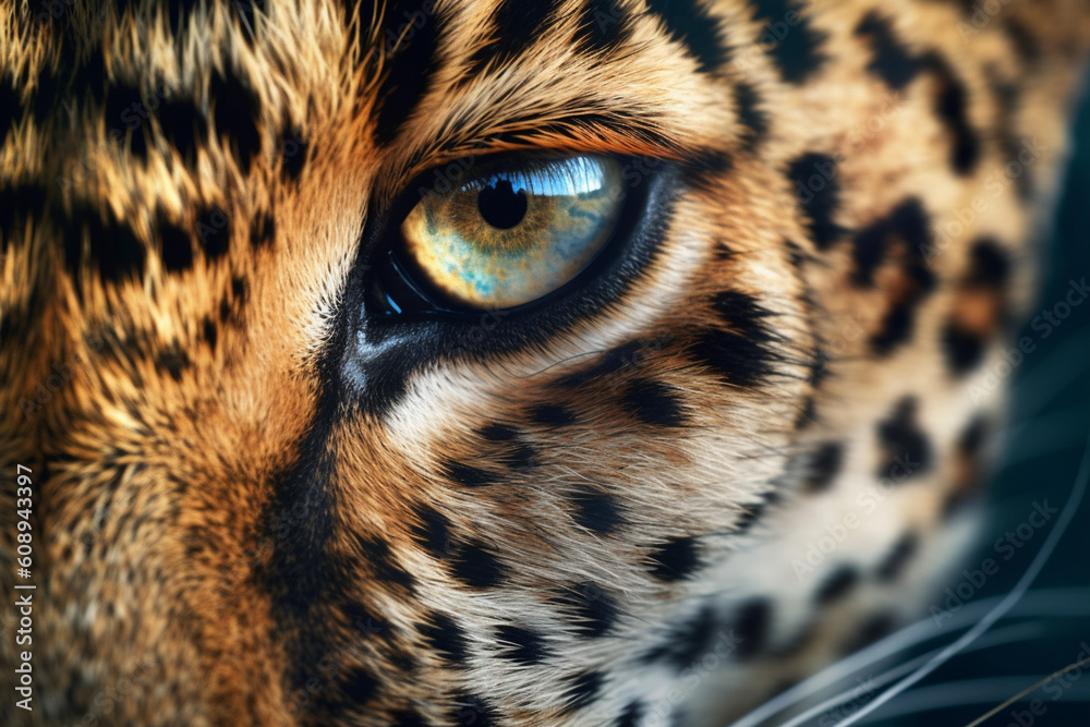 Aufkleber a close-up image of a leopard, revealing its beautifully patterned fur and piercing eyes. generative