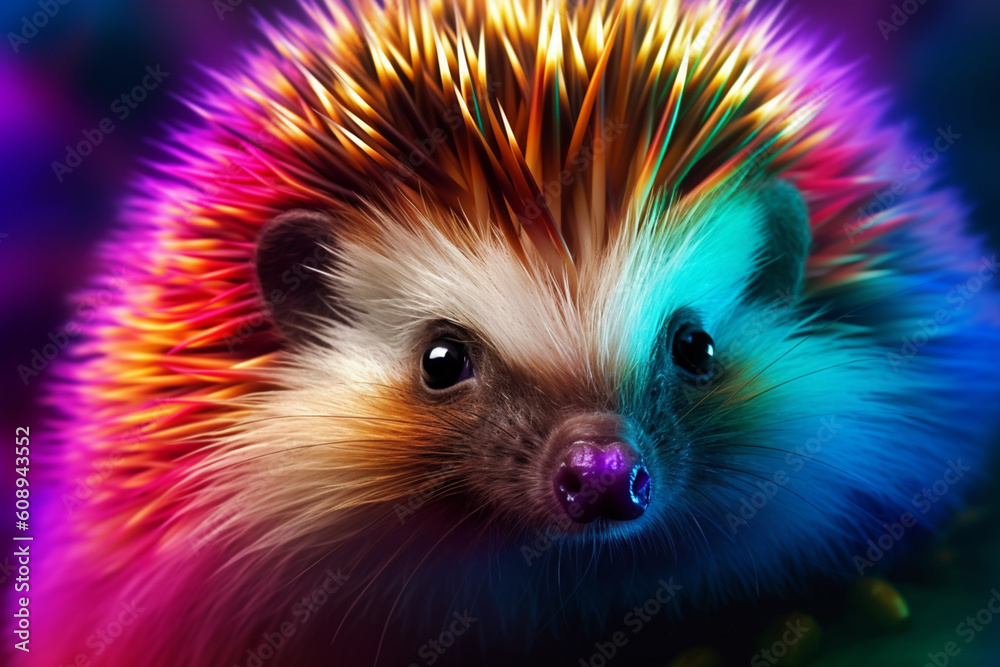 Poster a close-up image of a hedgehog, displaying its spiky quills and adorable face. generative ai technol