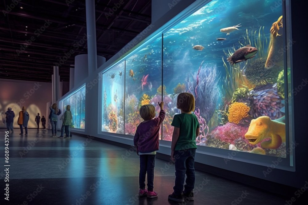 Poster an engaging image featuring artworks that invite viewer participation, encouraging interaction and a