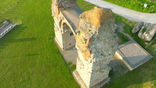 Detail Of Heidentor, Roman Triumphal Arch In Carnuntum - drone shot