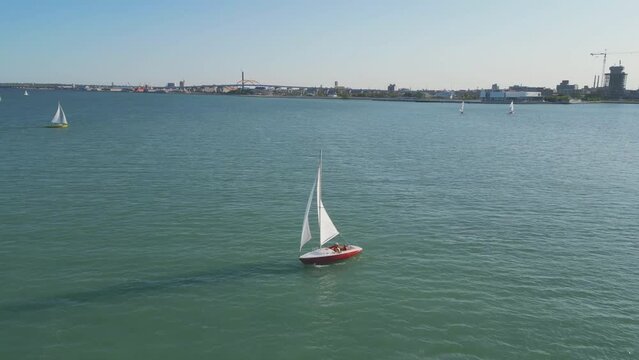 Sailboat On A Summer Day With The Milwaukee Skyline In The Background