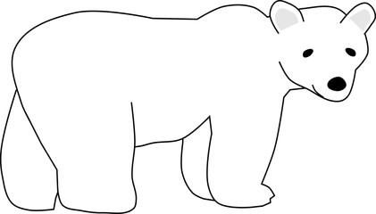 White bear standing simple line art vector illustration.