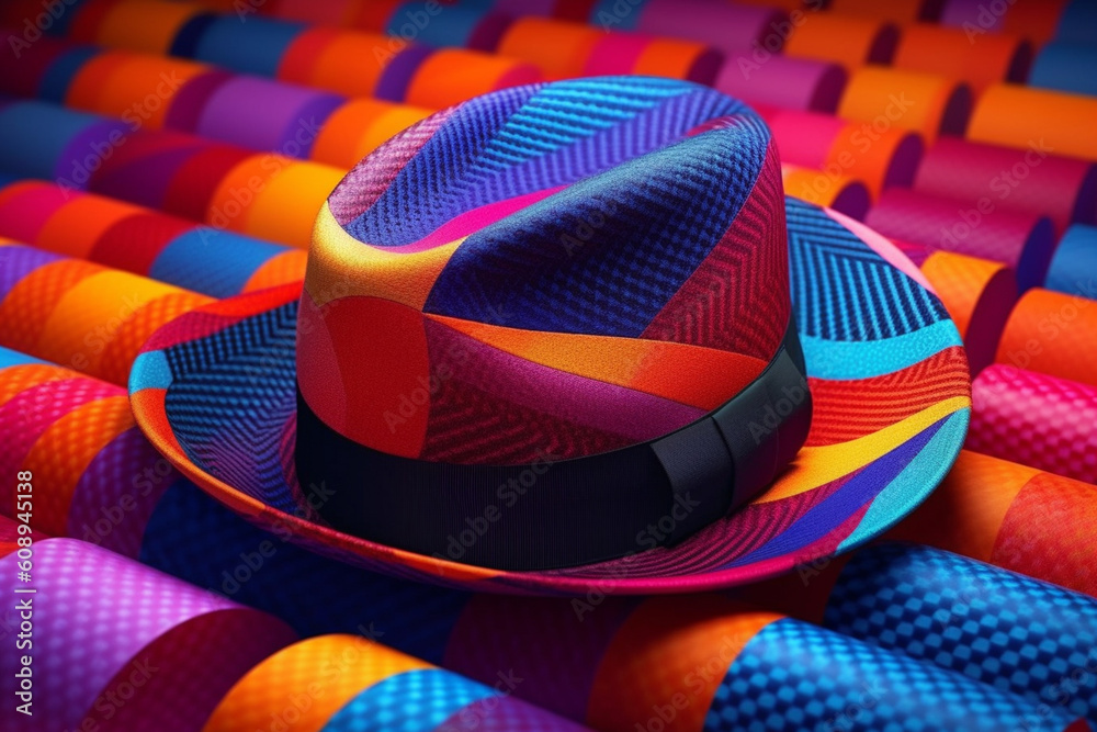 Aufkleber an abstract digital composition representing a gentleman's hat, composed of intersecting geometric s