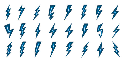 Set Of 3D Blue Lightening Symbol Illustrations