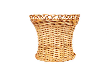 Wicker basket without a handle on a white
