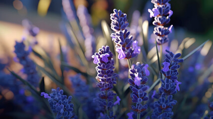 Fototapeta premium Closeup blooming lavender. Generative AI