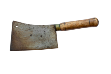 Metallic and wooden meat cleaver isolated on white background