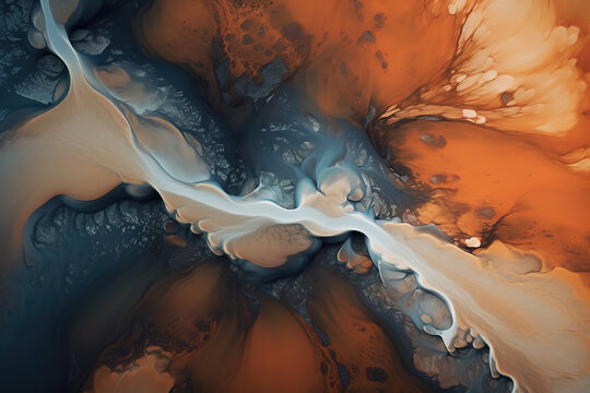 Aerial Photograph of a Glacial River Delta in Iceland with many meandering branches and veins