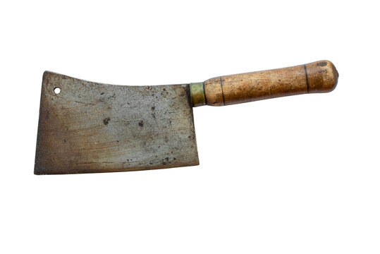 Metallic and wooden meat cleaver isolated on white background