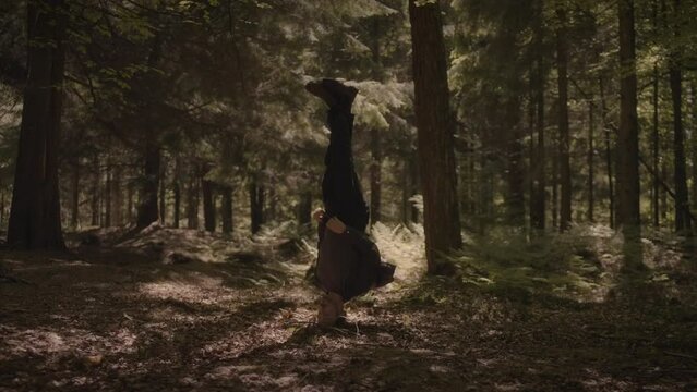 Amazing Dancer Does Headspin in Forest Slow Motion 4K