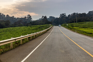 Mubende - Fort Portal road through tea plantations, Uganda