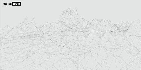 3d Wireframe of  mountains   polygonal  landscape.Vector Illustration
