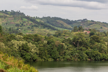Fototapeta na wymiar Landscape around lake Lyantonde near Fort Portal, Uganda
