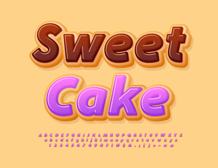 Vector bright Emblem Sweet Cafe.   Lilac glazed Font. Tasty Donut Alphabet Letters and Numbers