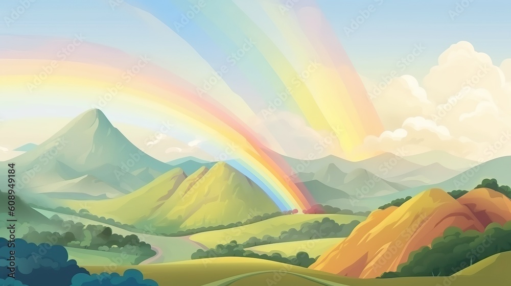 Wall mural abstract background view of the valley. the colorful charm of a valley view with a rainbow through a