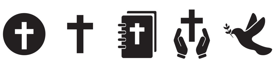Christian cross vector icon set. Art Varius Black Christian Tsross. Religion symbols isolated on white background. Vector illustration.EPS 10