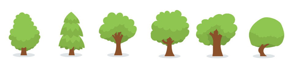 Green tree vector icon set. Wood with leaf natural collection in flat style. Tree simple different logo design elements.EPS 10