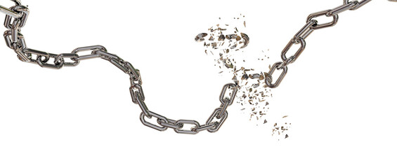 chain breaking break chain horizontal silver broken shuttered - 3d rendering