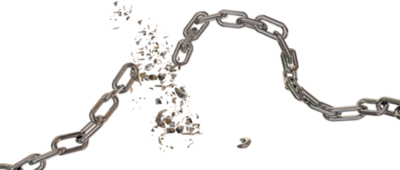 chain breaking break chain horizontal silver broken shuttered - 3d rendering