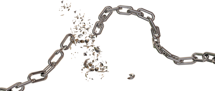 chain breaking break chain horizontal silver broken shuttered - 3d rendering