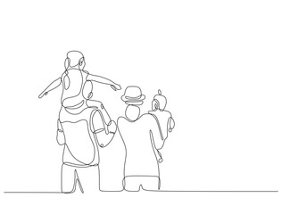 Continuous one line drawing. Happy family with father, mother and children. Parents day Vector illustration isolated on white background.
