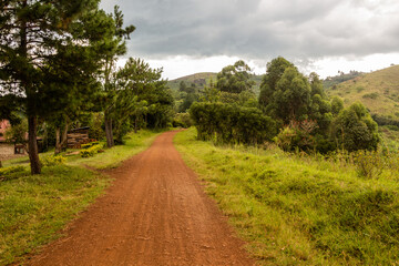 Fototapeta na wymiar Rural road in the crater lakes region near Fort Portal, Uganda