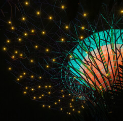 Lichtershow auf den Türmen in den Gardens of the Bay in Singapur am Abend