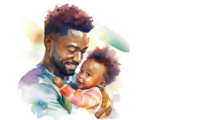 African american dad holding and hugging his little son. Fathers day concept.